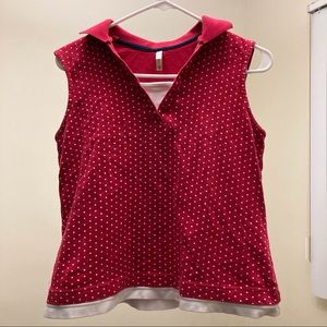 White Stag Sleeveless Collared Top Red Polka Dot